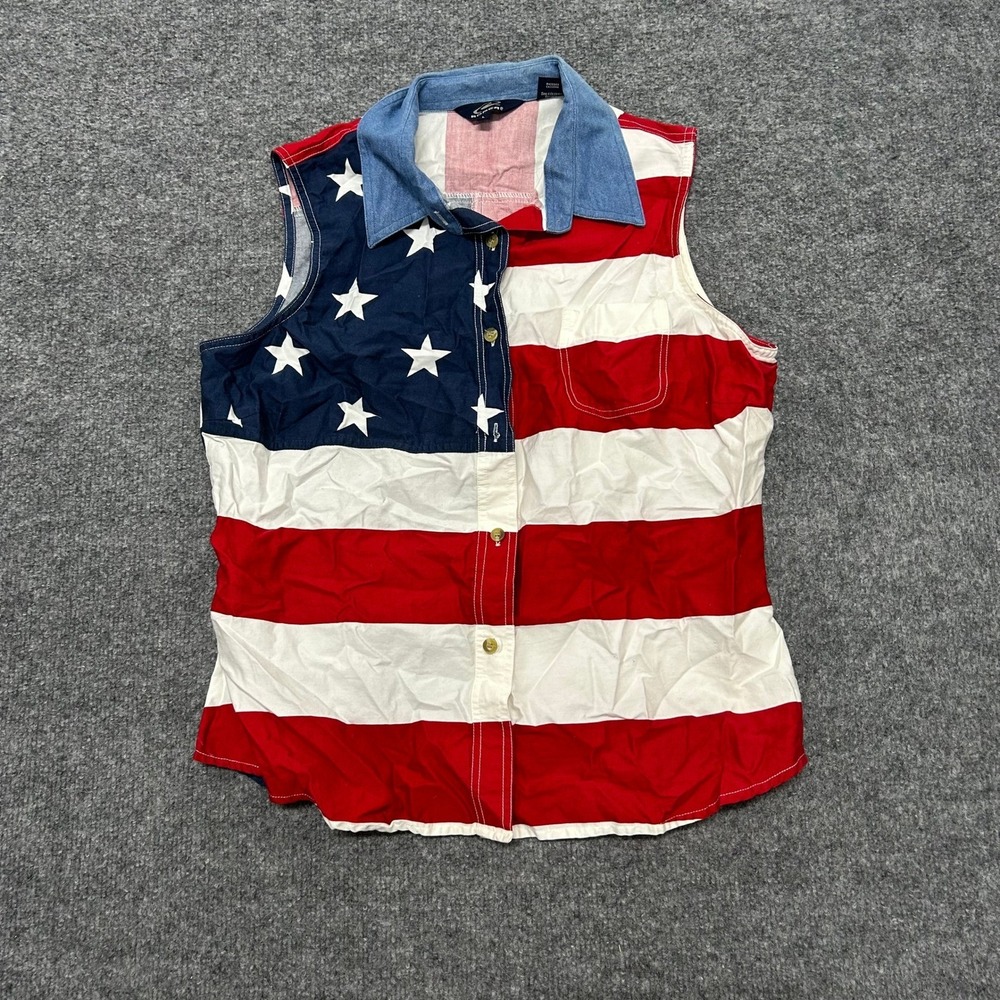 Roper Sleeveless Shirt Womens Size L American Flag Stars Stripes Red White Blue